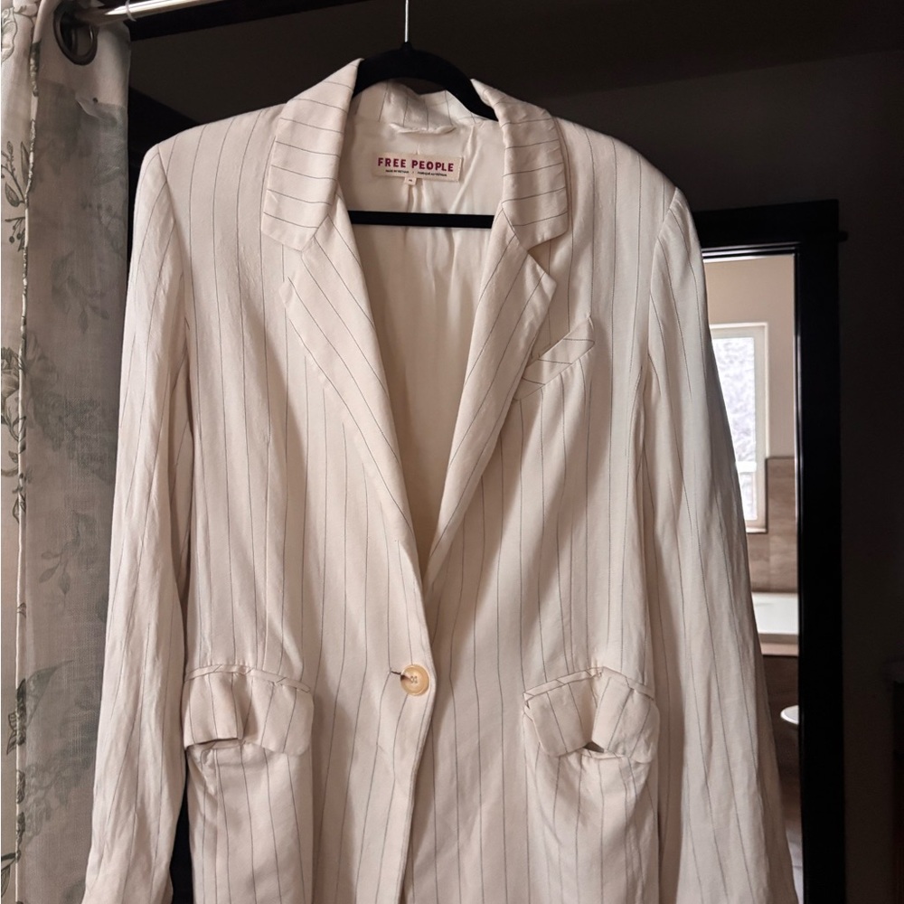 Free People Women's Ivory Pinstripe Blazer